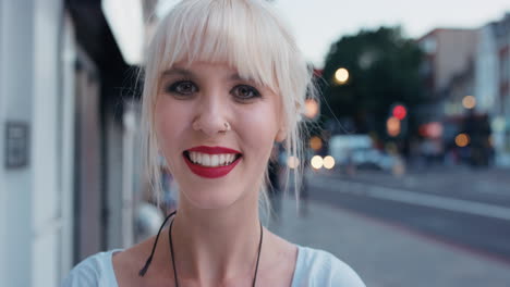 smiling portrait of beautiful woman in the city