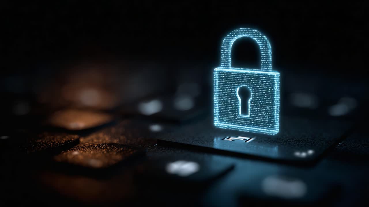 Digital Security Lock Displayed on Keyboard, Symbolizing Data Protection and Cybersecurity in a Modern Technological Environment