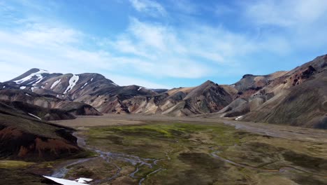 Landing-in-the-valley-between-rainbow-mountains-of-Landmannalaugar-in-Iceland