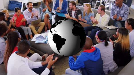 animation of globe over business meeting