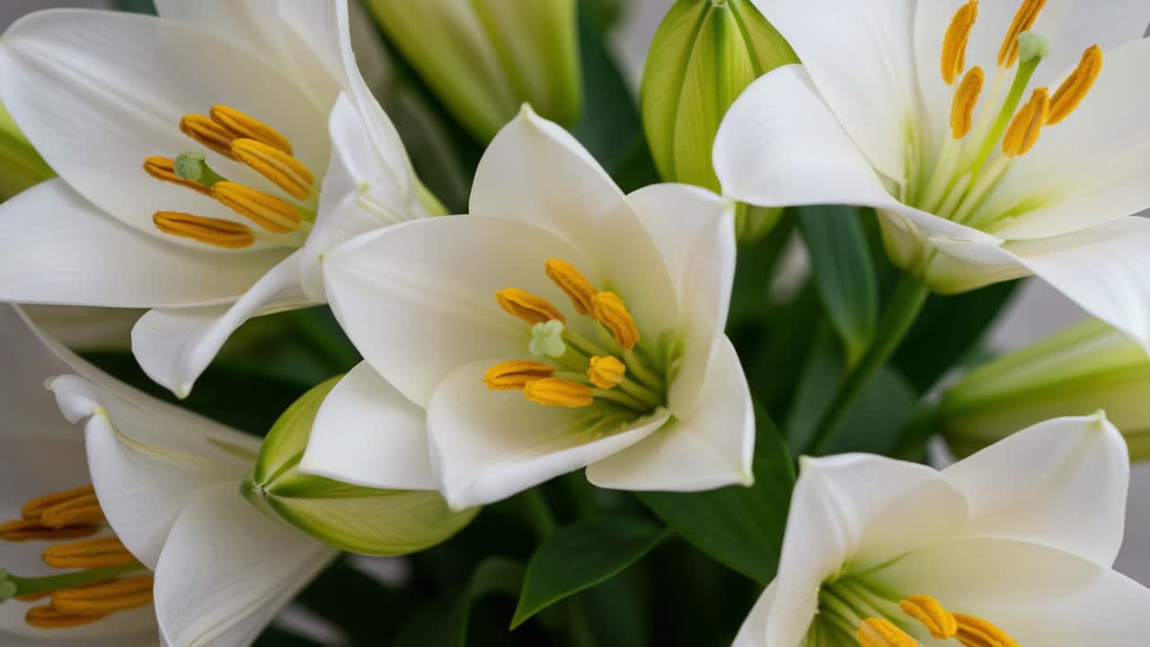 A Beautiful Arrangement of White Lilies with Vibrant Yellow Stamens in Full Bloom, Showcasing the Elegance and Simplicity of Nature's Floral Design