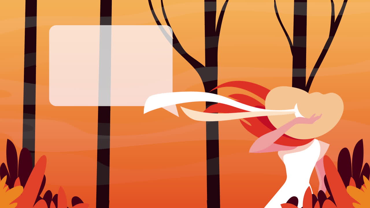 가을의 풍경에서 모자를 입은 여자