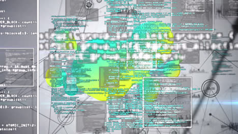 Animation-of-green-and-yellow-stain-over-connections-on-grey-background