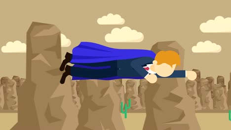 super héroe hombre de negocios volando en traje y capa roja. liderazgo y concepto de logro. ilustración de bucle en estilo plano.
