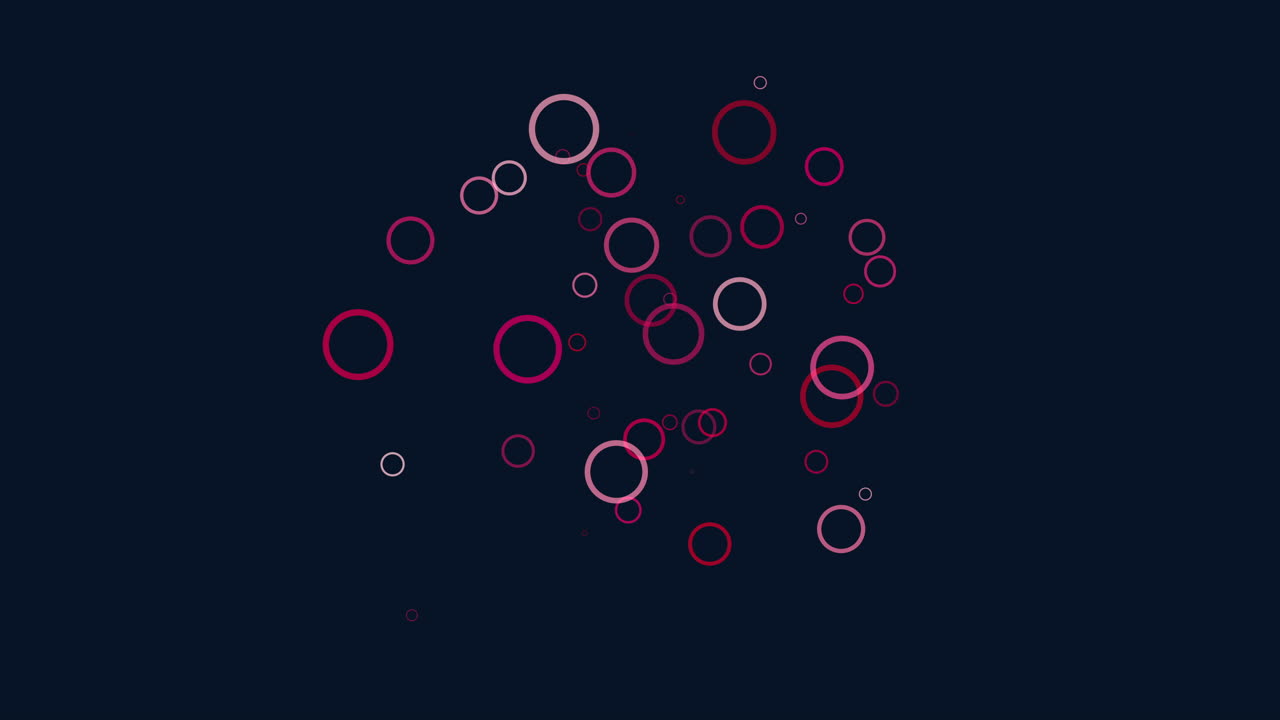 Flying colorful rings and glitters on black gradient