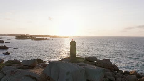 slow approaching shot of phare du mean ruz lighthouse in bretagne france