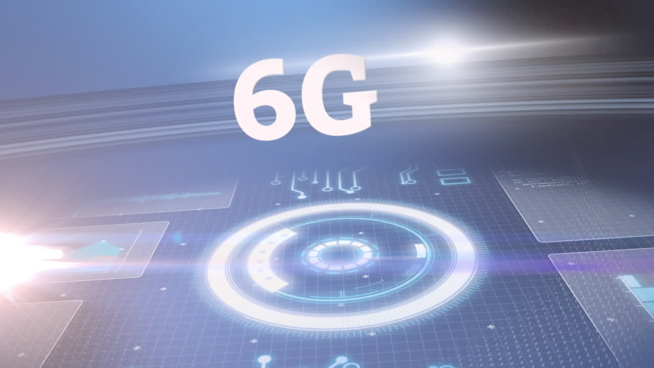 animazione di testo 6g e scansione della portata su sfondo nero