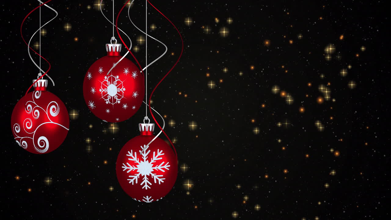 Animation of yellow stars over christmas baubles