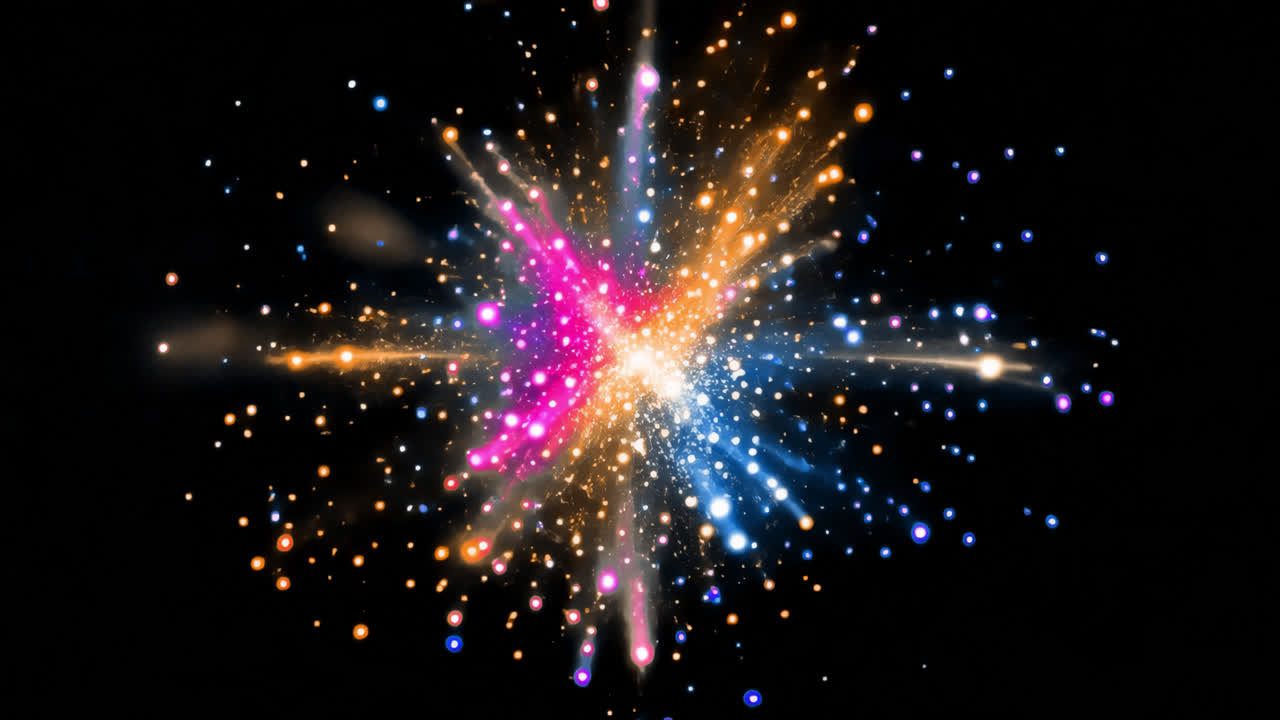 Colorful abstract digital explosion animated overlay, transparent 4K video, alpha channel, ProRes