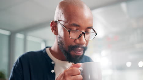 man in office, drinking coffee