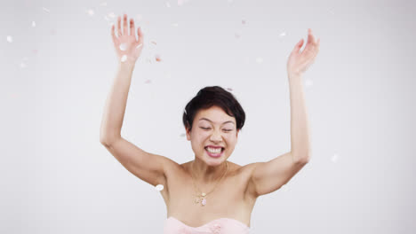 drunk asian woman confetti shower slow motion wedding photo booth series