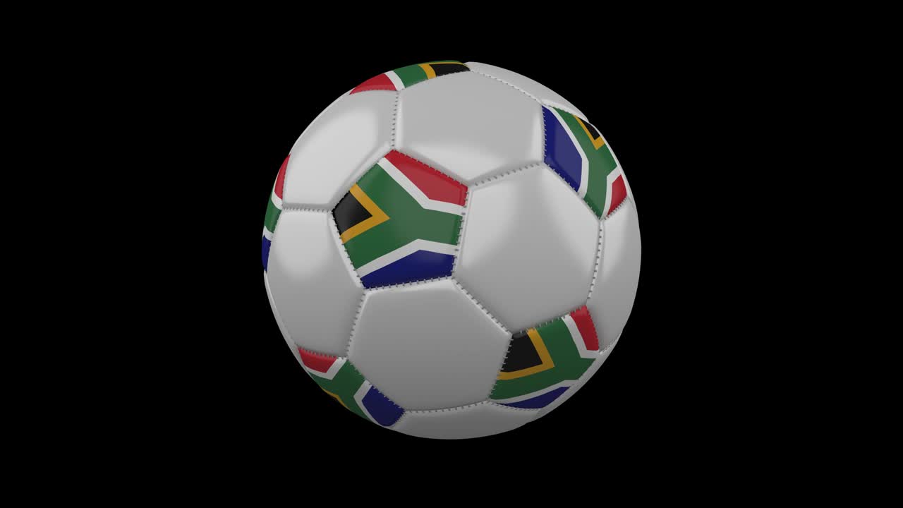 pelota de fútbol con bandera de sudáfrica bucle 4k con alfa