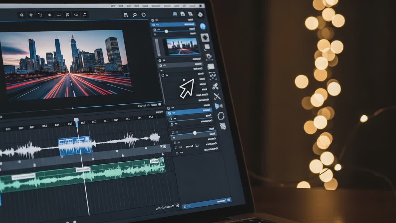 Exploring the Creative Process: A Glimpse of Video Editing Software in Action with a Beautiful Cityscape Backdrop