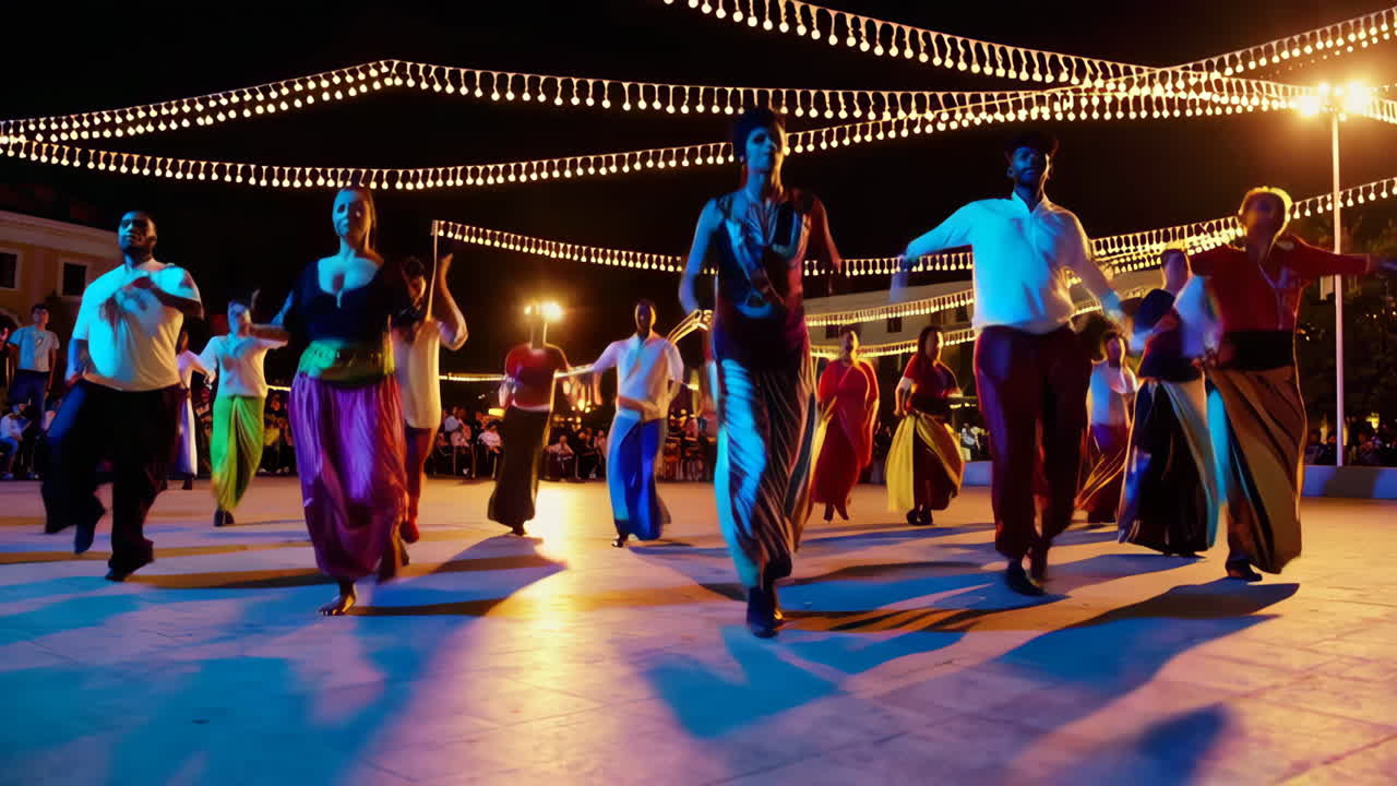 Nighttime Cultural Dance Performance in a Public Square