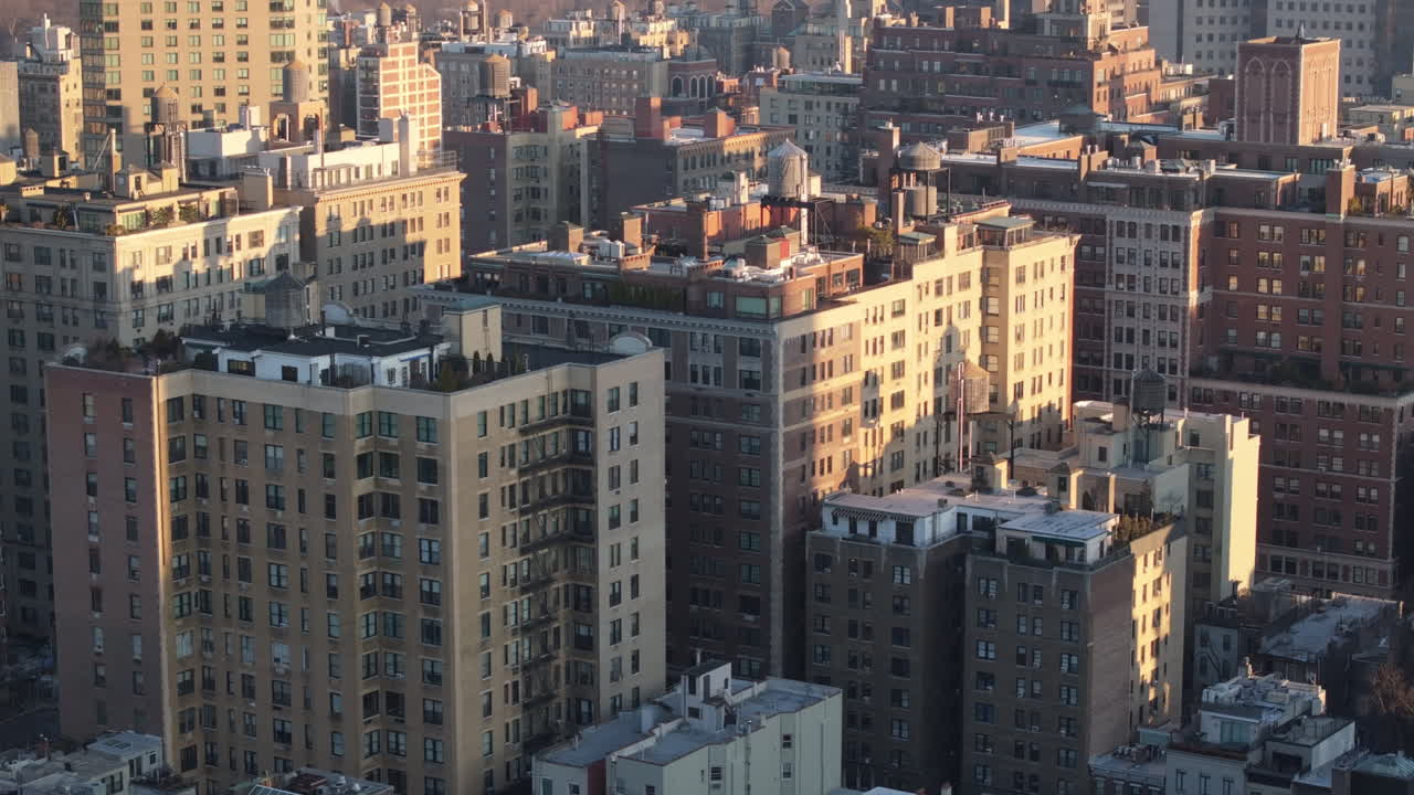 Aerial view of apartment buildings in New York City. Shot on Manhattan’s Upper East Side.