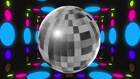 Animación-De-Bola-De-Discoteca-Sobre-Manchas-Coloridas-Sobre-Fondo-Negro