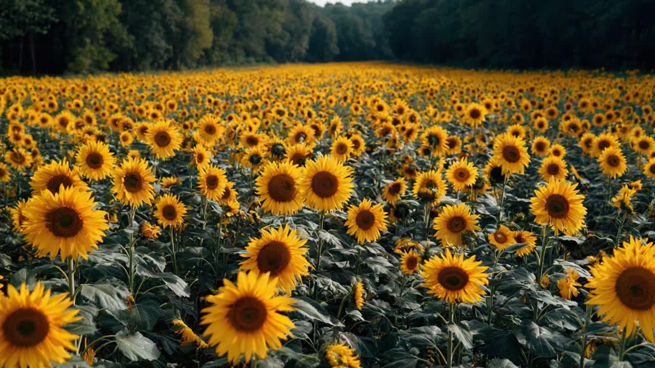 A Vibrant Field of Sunflowers: Nature's Radiant Display of Bright Yellow Blooms Amidst Lush Green Foliage, Captivating Beauty and Serenity in Every Blooming Flower