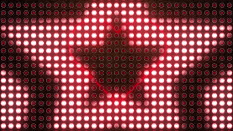 digital animation of star shapes lights against neon red heart icon on red background