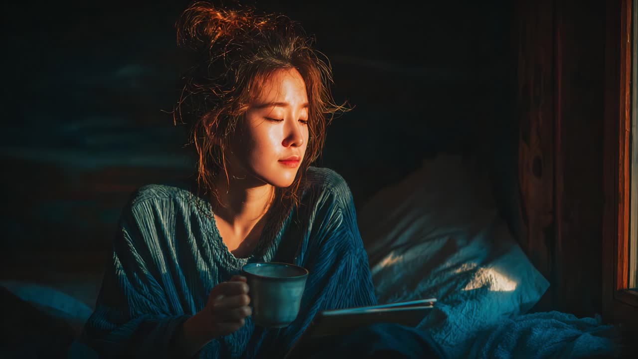 A Serene Moment of Reflection: A Young Woman Enjoys a Cozy Morning with a Book and Warm Beverage in a Sunlit Room