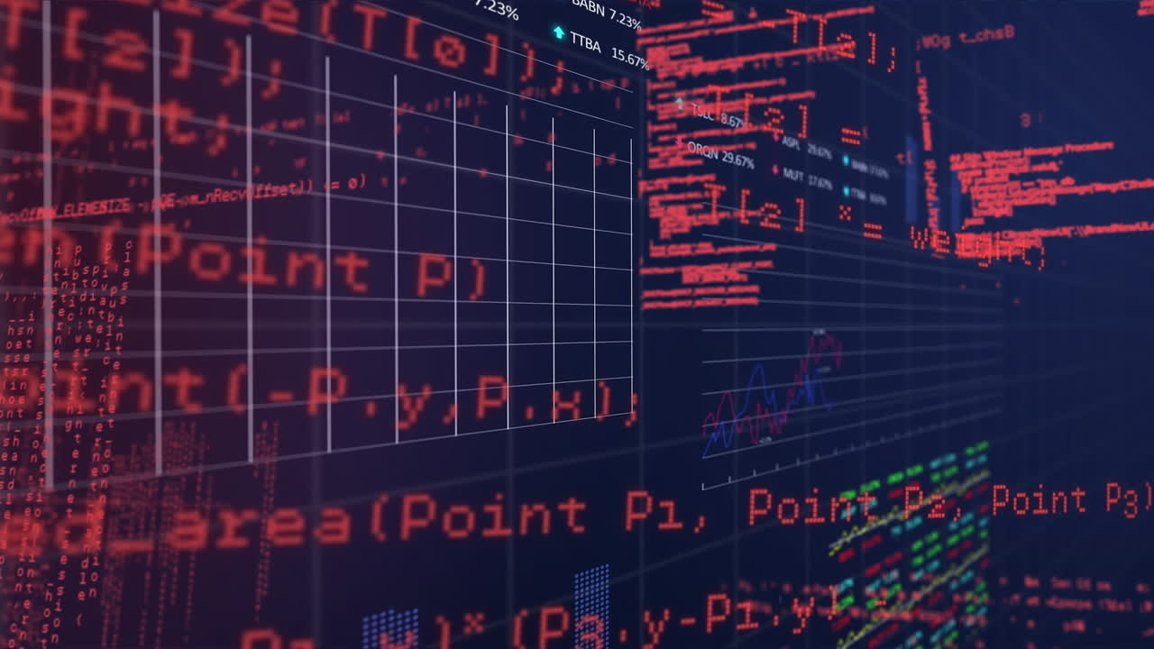 Animation of data processing over blue background