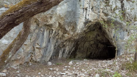 las cámaras revelan una cueva oscura y misteriosa en la ladera de una montaña en plitvice