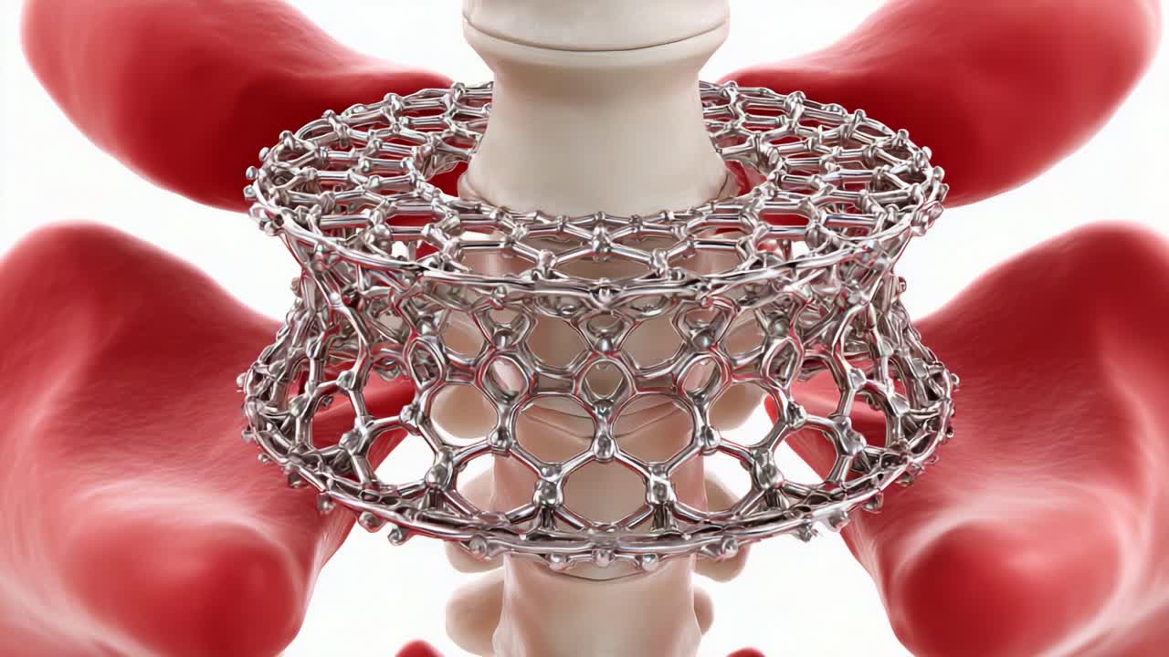 An Innovative Medical Implant in Position Around the Spine, Demonstrating Advanced Technology and Design for Spinal Support and Stability in Surgical Applications