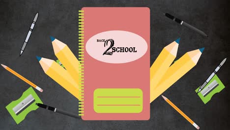 animation of back to school text over school icons