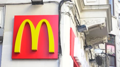 closeup of a mcdonald's sign on a building