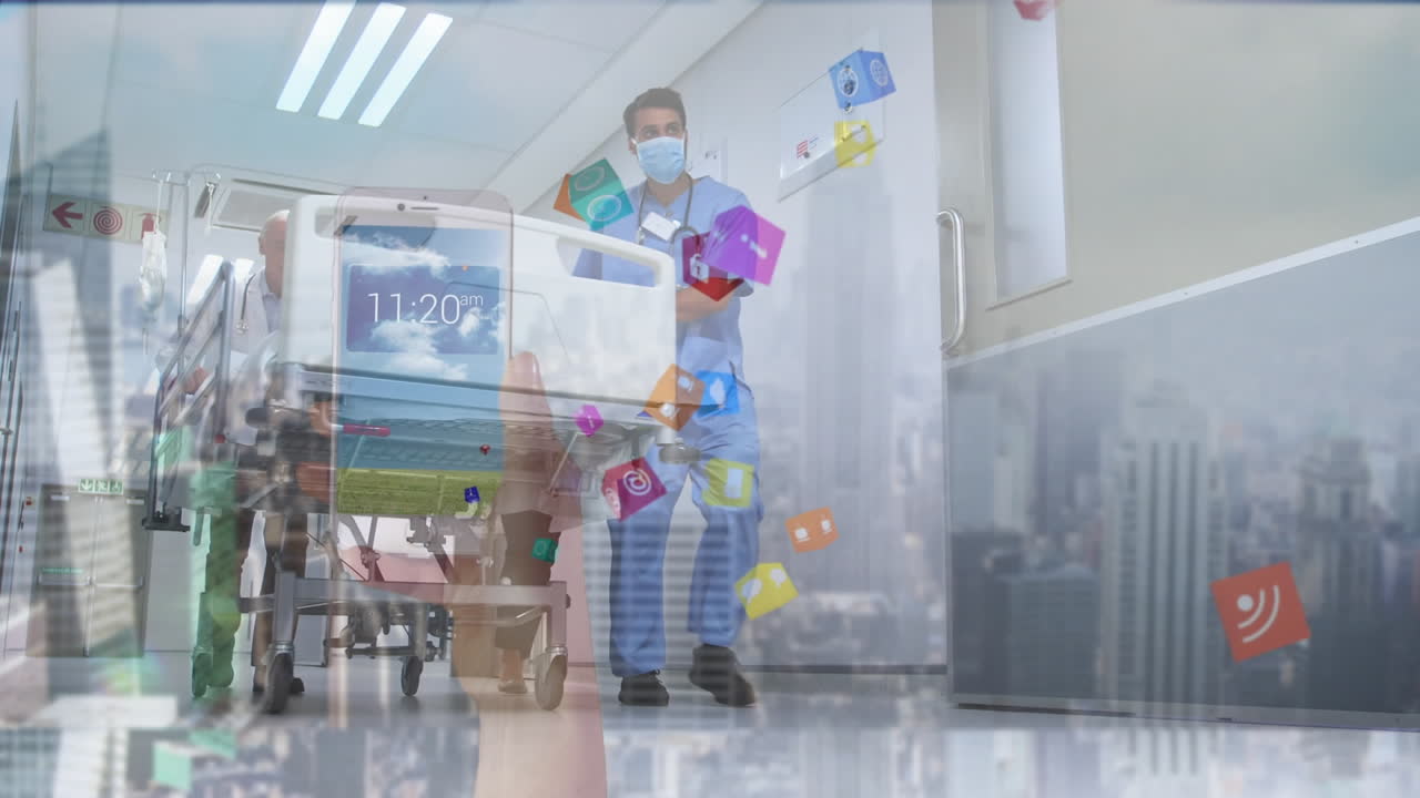 Animación de procesamiento de datos sobre diversos médicos en un hospital