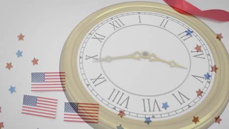 animation of clock moving over flags of usa