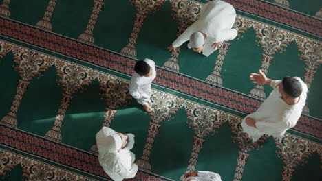 Islamic-prayer,-worship-and-men-in-mosque