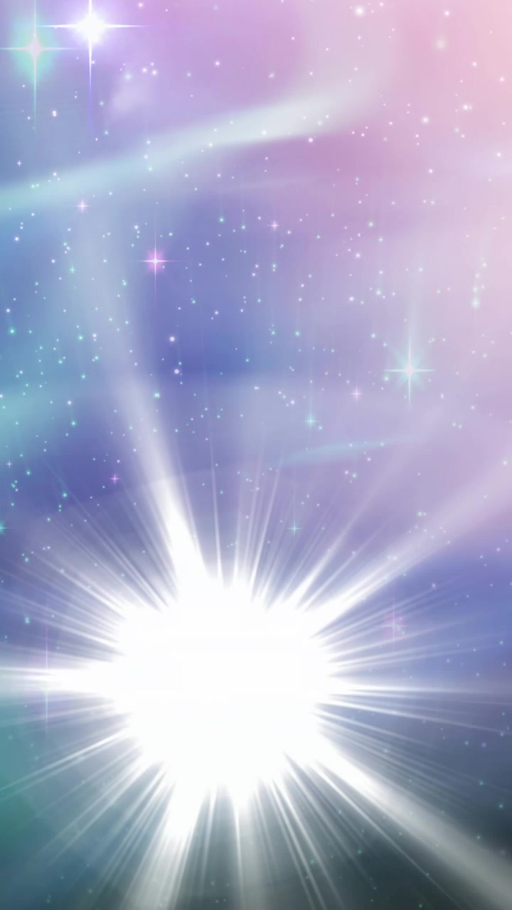 Animación de estrellas brillantes sobre estelas de luz azules, rosas y verdes en el universo