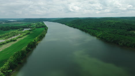 serene view of river in mousetail landing state park, linden, tennessee, usa - aerial drone shot