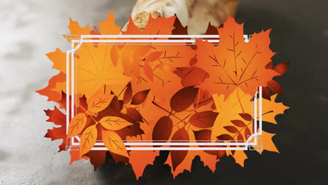 animación del marco con hojas de otoño sobre baguettes