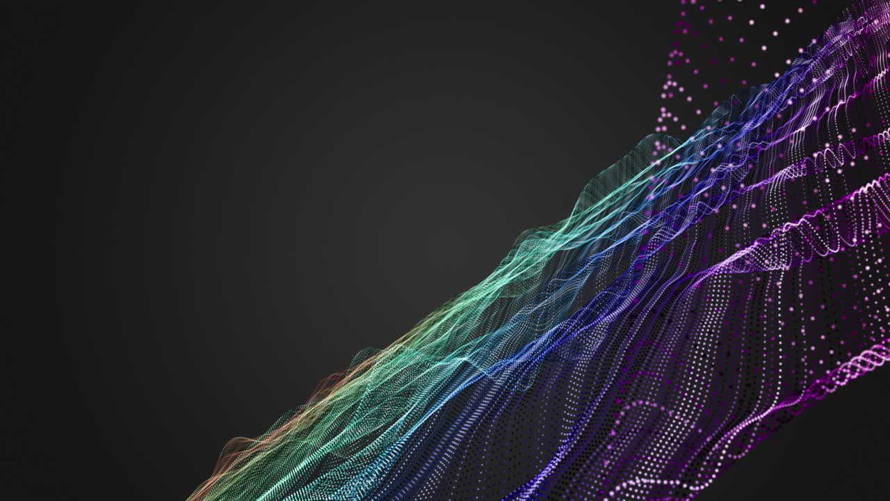 Fantastic animation with particle wave object in slow motion and space for text, 4096x2304 loop 4K