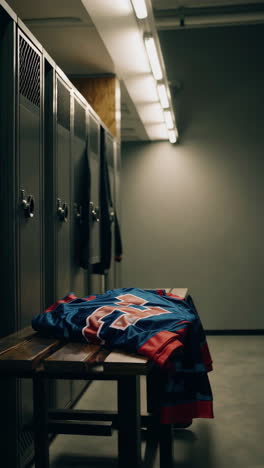 football jersey on bench in locker room