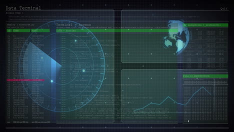 animation of data processing on screens and scope scanning