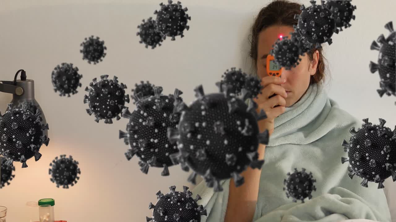 Animazione di cellule di coronavirus su scolari che imparano