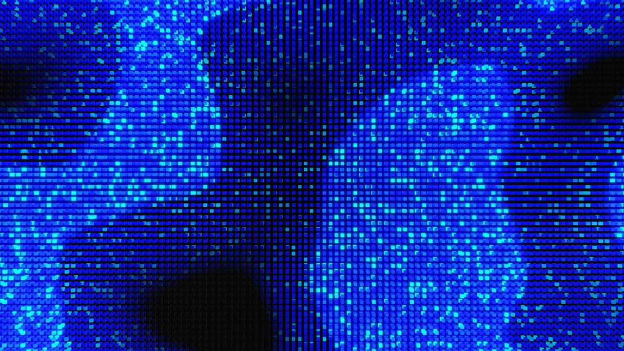 Waves runs across pixels. 3d abstract looped background modern performance, lot of gray blocks form wall or screen and light up pattern. Bulbs start to glow blue forming pattern like abstract garland
