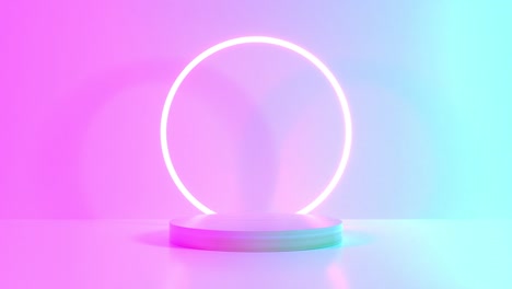 producto de soporte azul rosa violeta neón fondo abstracto, estudio luz ultravioleta moderna, interior de la habitación pastel, podio brillante, decoraciones del escenario de actuación, escenario para el círculo de luz. renderización 3d