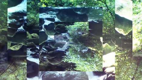 Spiegelglasquadrate-Auf-Fließendem-Dampf-Und-Grünem-Hintergrund