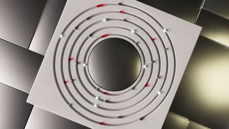 abstract business background. different spheres move in a circle in the center. technological concept. 3d animation