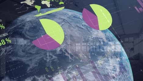 animation of globe and statistics processing and warehouse