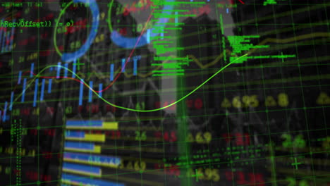 procesamiento de datos financieros y estadísticos frente a edificios altos en el fondo