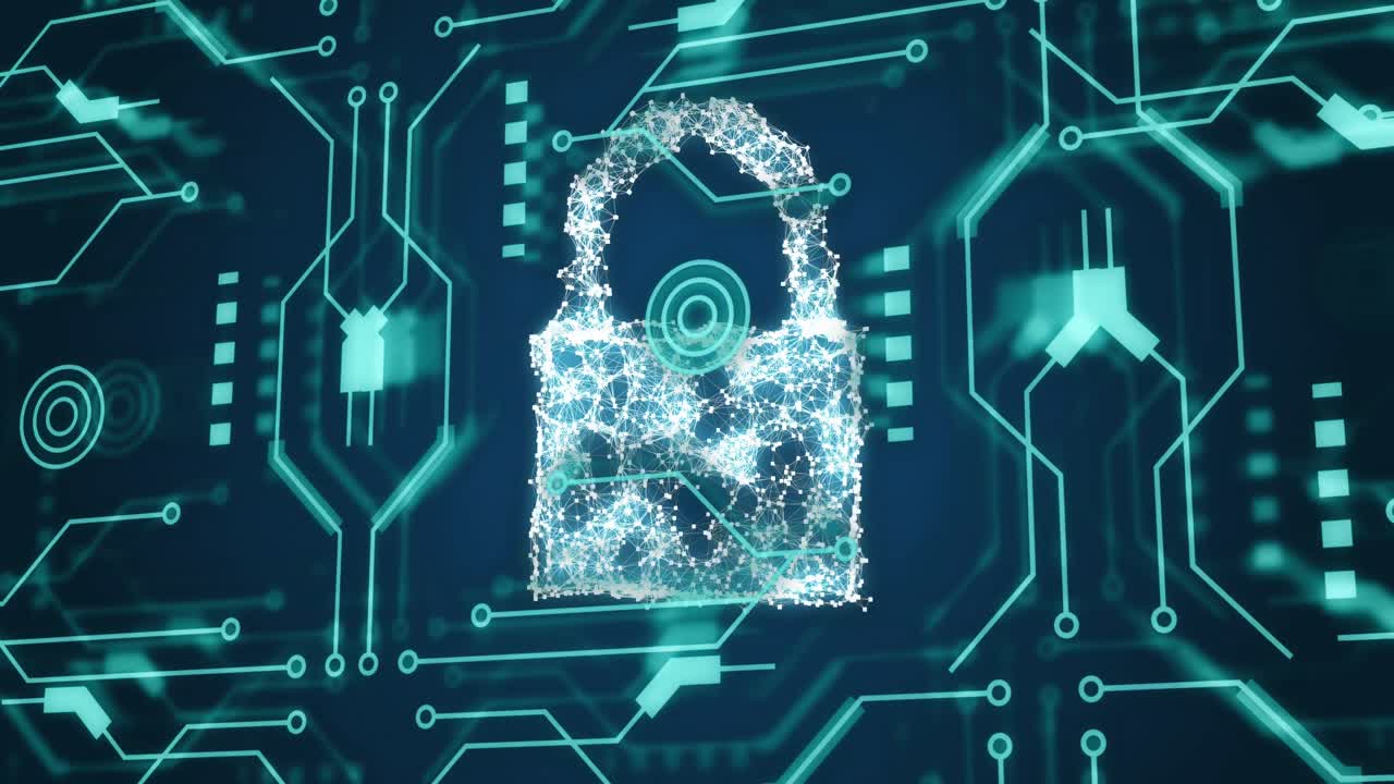 animación del candado, las conexiones y el procesamiento de datos a través de una placa de circuito