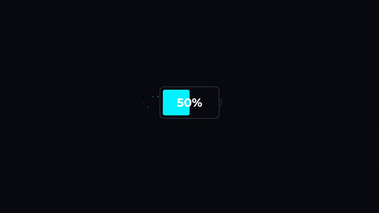 Digital Battery Charging Progress Animation on Dark Background