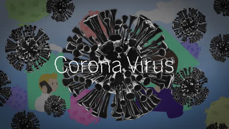 texto de coronavirus sobre células covid-19 contra hombre y mujer hablando en teléfono inteligente en casa iconos