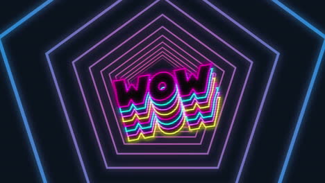 animación de la palabra wow escrita en letras brillantes de neón