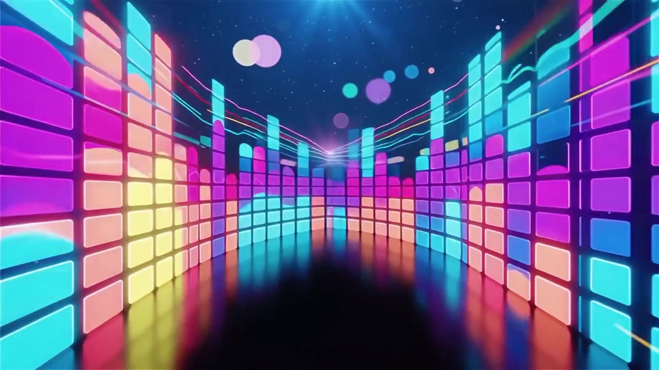 Futuristisk regnbuefarvet neon musik equalizer visualisering baggrund.