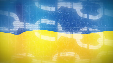 animation of chains and shapes over flag of ukraine